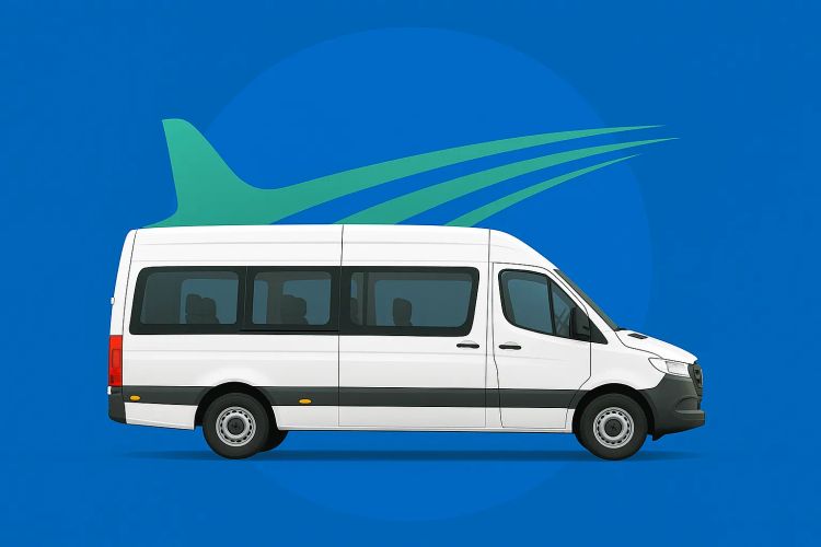 White Ford Transit passenger van